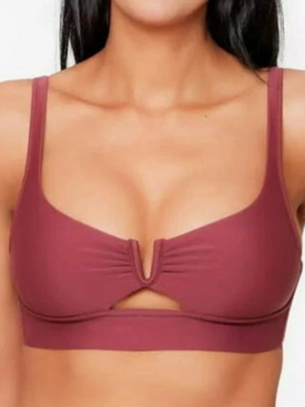 Bar III V-Wire Bikini Top Women XL Red Velvet‎ Notch Neck Cutout Adjustable Swim